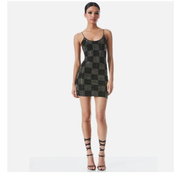 Alice and Olivia Nelle Embellished Rhinestone Mini Dress Black Size 2 NWT - Picture 1 of 12
